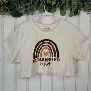 Crop Tee Shirt - size XL Human Kind Casual Summer Hippie Boho Rainbow